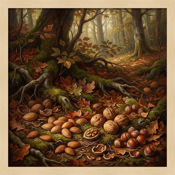 Nuts Among Autumn Leaves