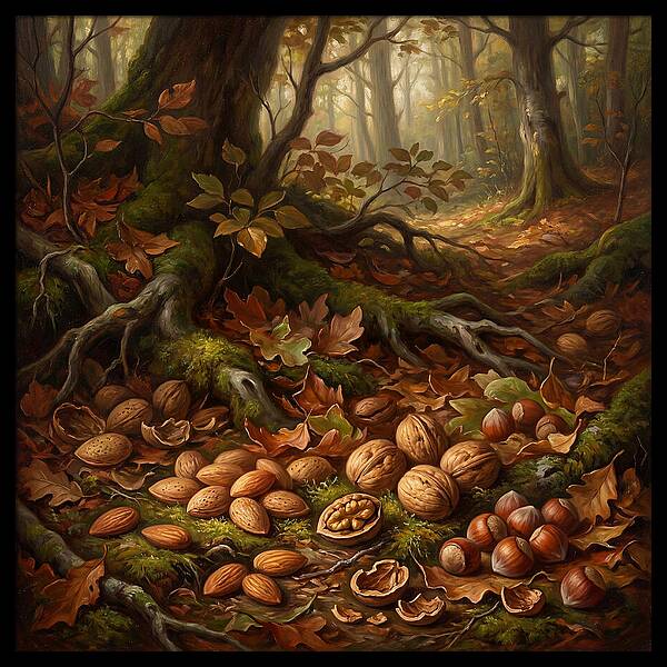 Nuts Among Autumn Leaves