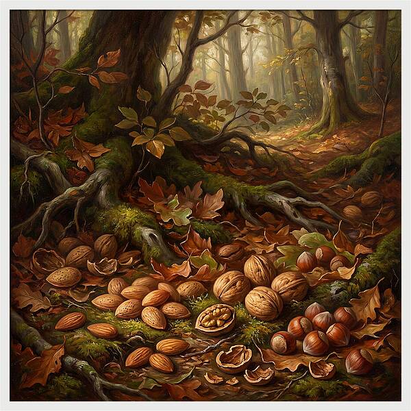 Nuts Among Autumn Leaves