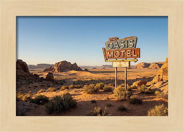 Oasis Motel Sign In Desert