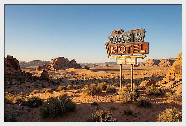 Oasis Motel Sign In Desert