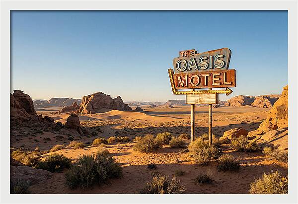 Oasis Motel Sign In Desert