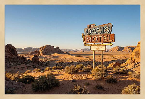 Oasis Motel Sign In Desert