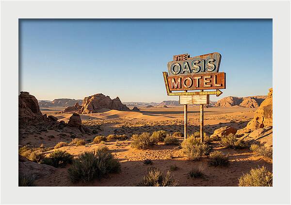 Oasis Motel Sign In Desert