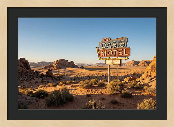 Oasis Motel Sign In Desert