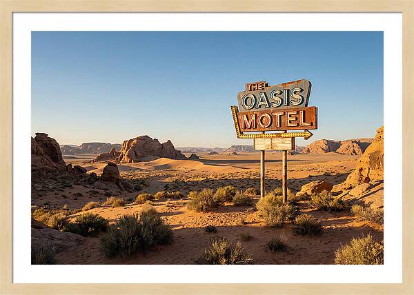 Oasis Motel Sign In Desert