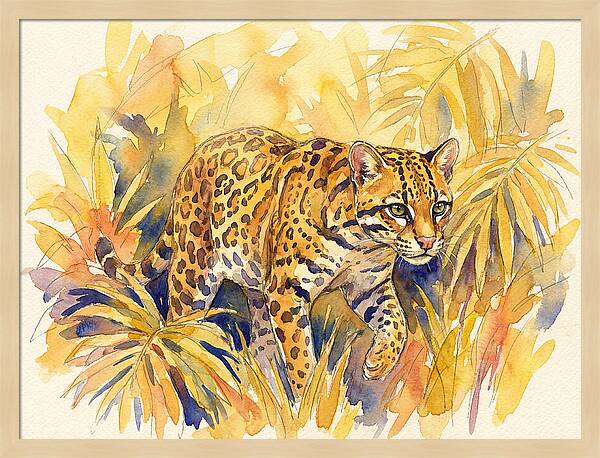 Ocelot Among Tropical Foliage