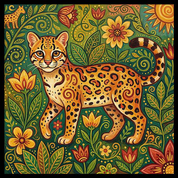 Ocelot Among Vibrant Flora