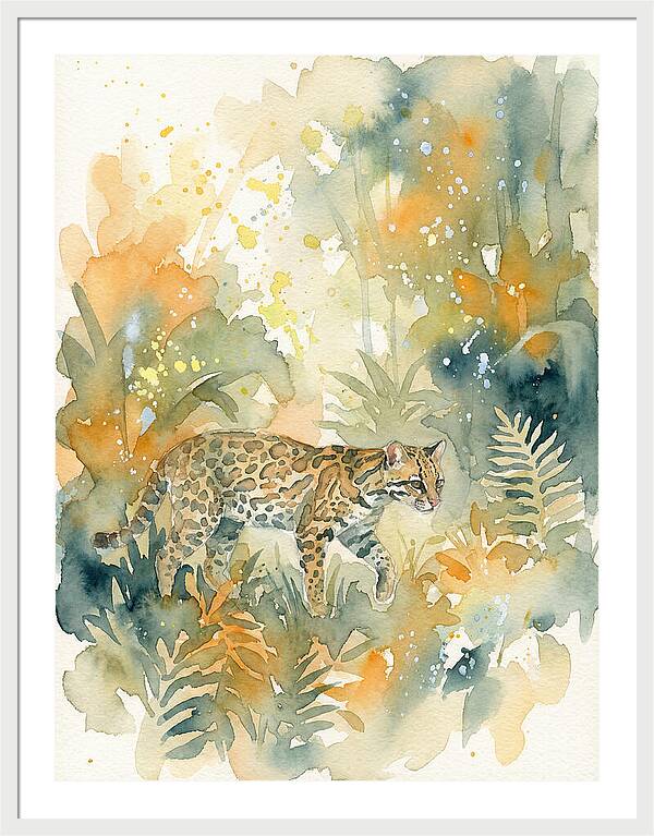 Ocelot In Watercolor Wilderness