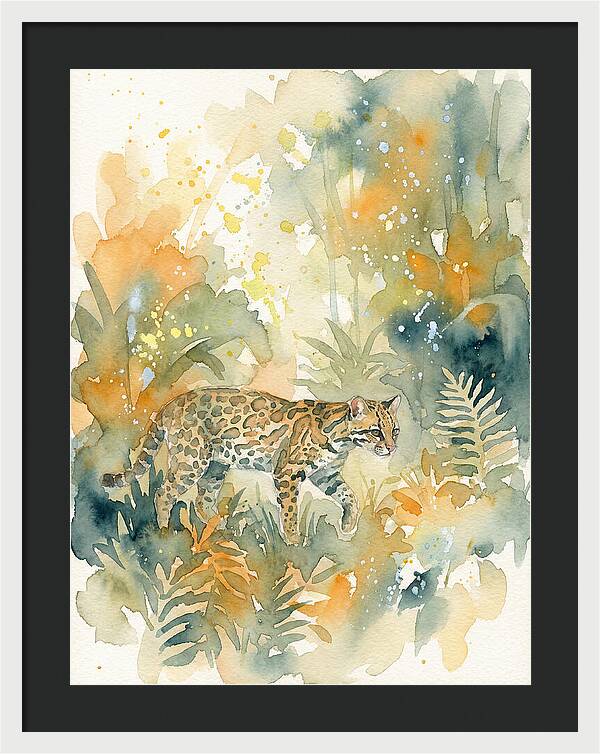 Ocelot In Watercolor Wilderness