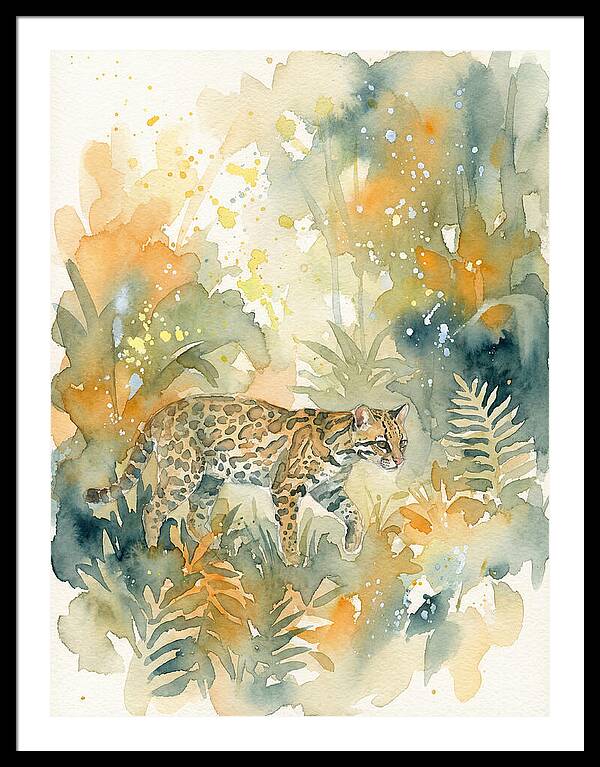 Ocelot In Watercolor Wilderness