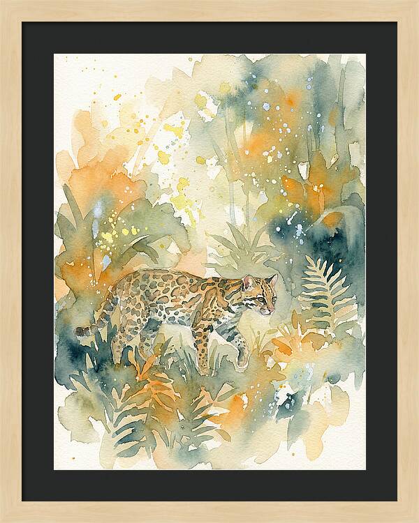 Ocelot In Watercolor Wilderness