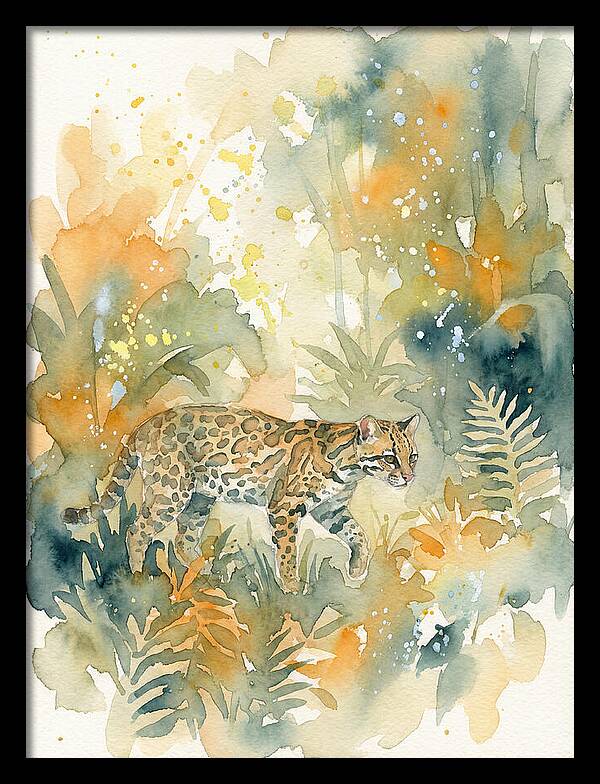 Ocelot In Watercolor Wilderness