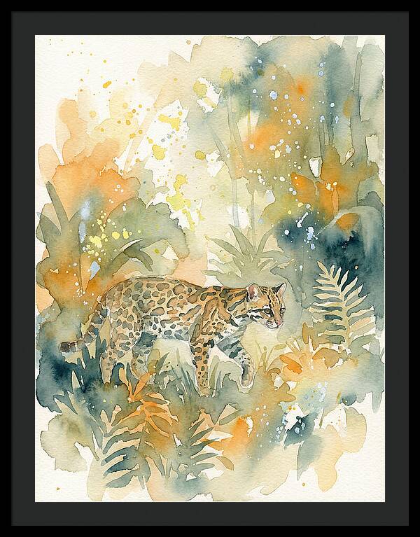 Ocelot In Watercolor Wilderness