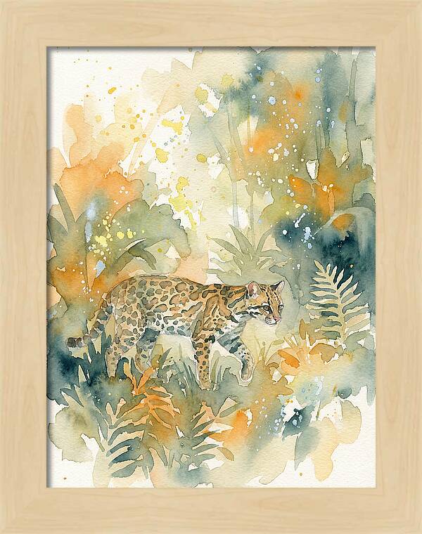 Ocelot In Watercolor Wilderness