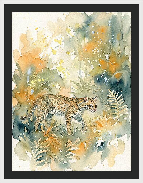 Ocelot In Watercolor Wilderness