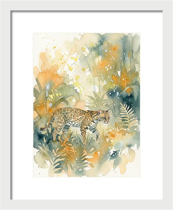 Ocelot In Watercolor Wilderness