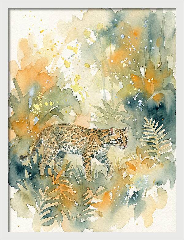 Ocelot In Watercolor Wilderness