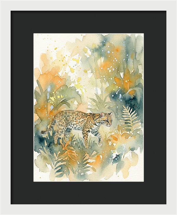 Ocelot In Watercolor Wilderness