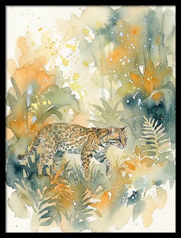 Ocelot In Watercolor Wilderness