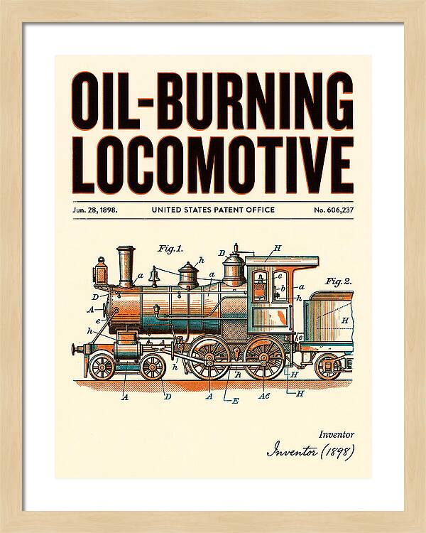 Oil Burning Locomotive Retro Patent Us606237
