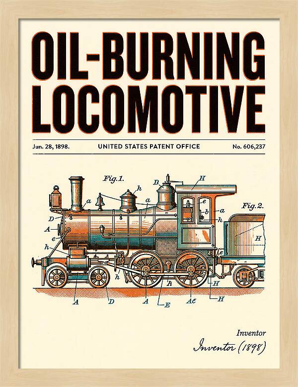 Oil Burning Locomotive Retro Patent Us606237