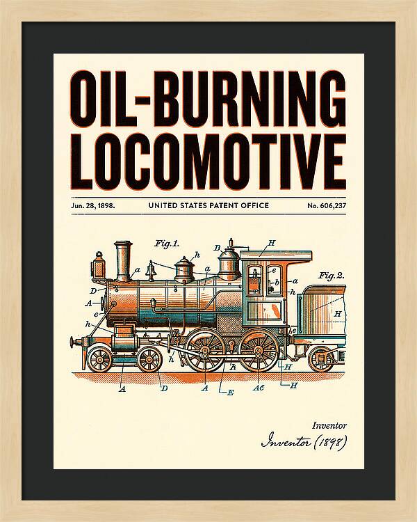 Oil Burning Locomotive Retro Patent Us606237