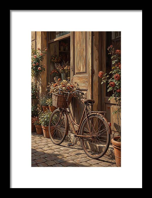Old Bicycle With Basket Beside Flowers