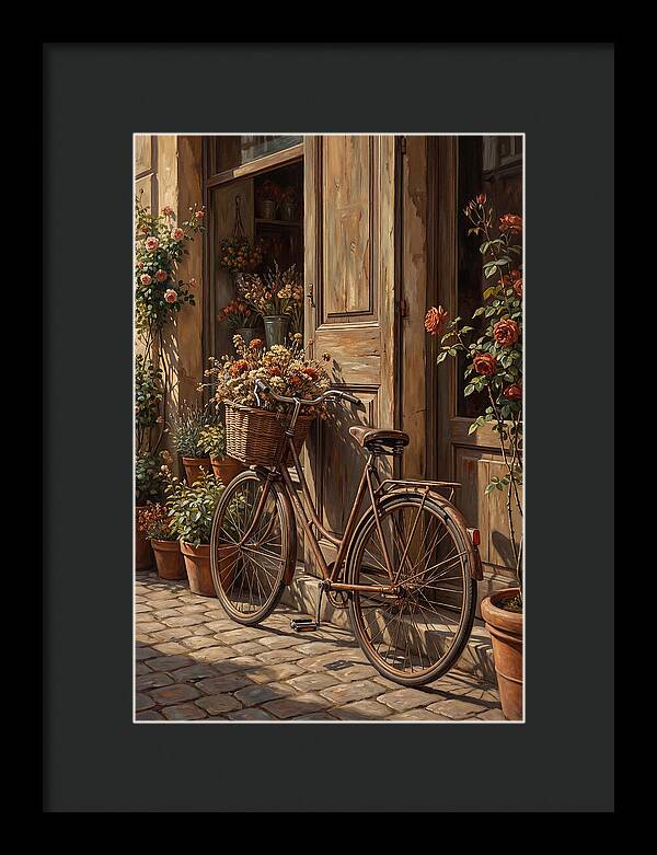 Old Bicycle With Basket Beside Flowers