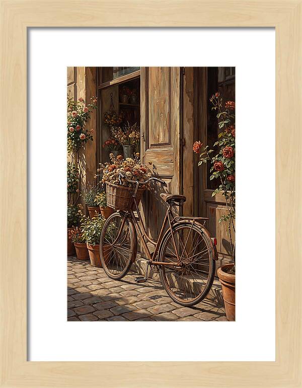Old Bicycle With Basket Beside Flowers