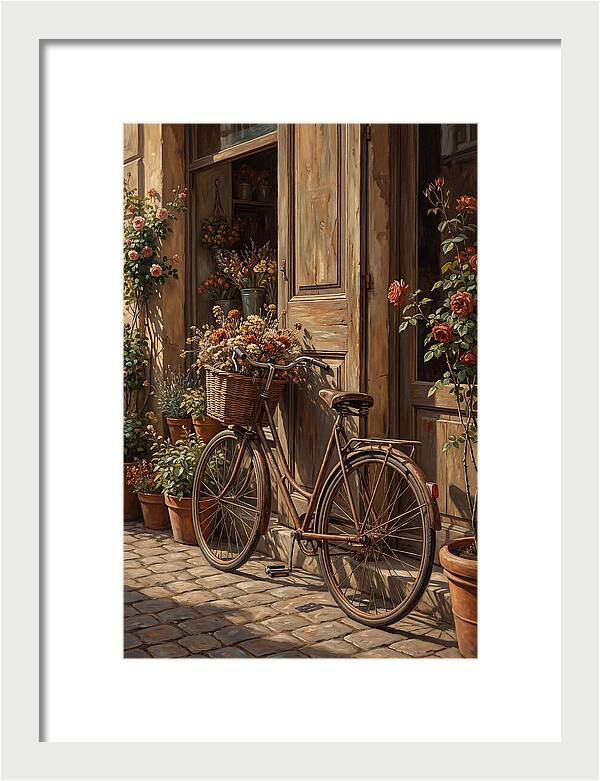 Old Bicycle With Basket Beside Flowers