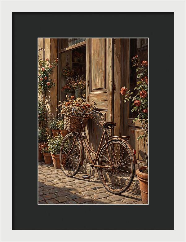 Old Bicycle With Basket Beside Flowers