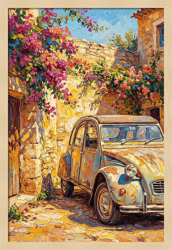 Old Car Amidst Bougainvillea