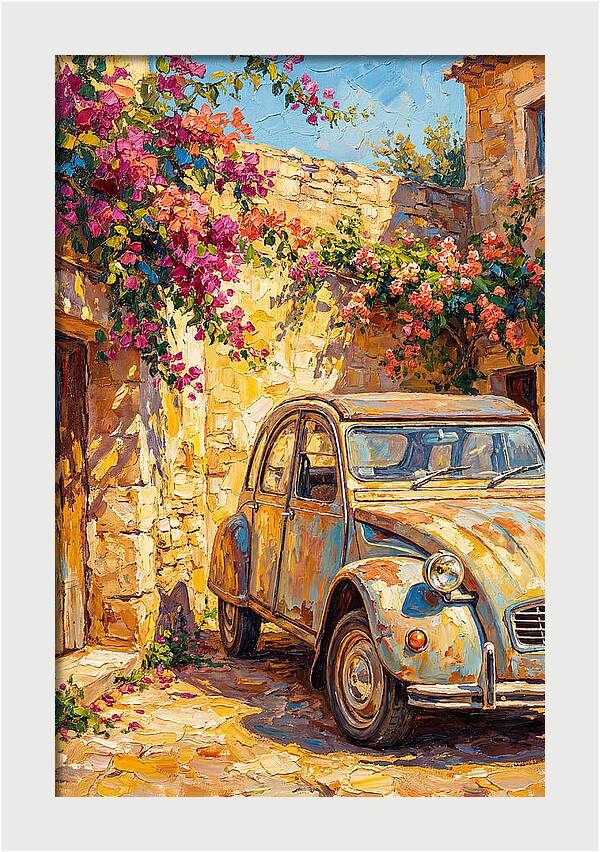 Old Car Amidst Bougainvillea