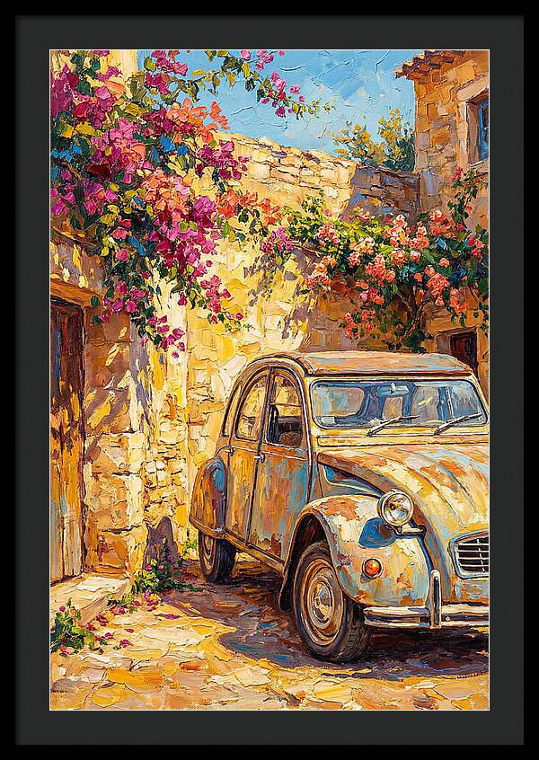 Old Car Amidst Bougainvillea