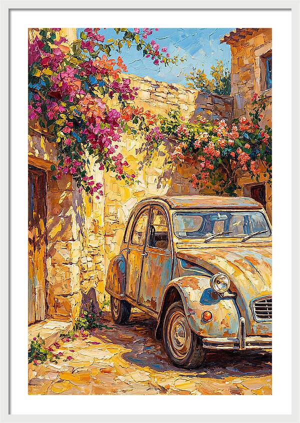 Old Car Amidst Bougainvillea