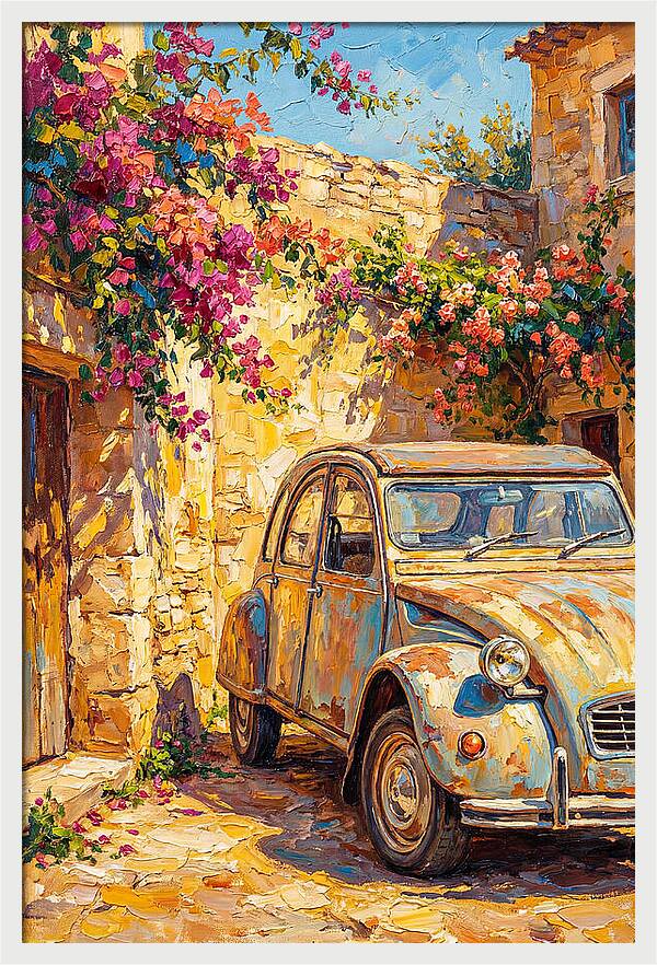 Old Car Amidst Bougainvillea