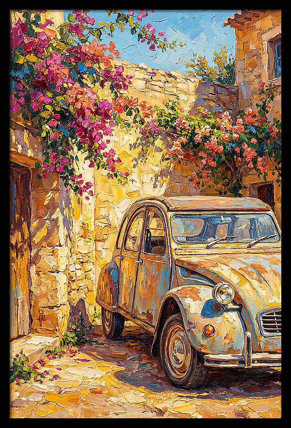 Old Car Amidst Bougainvillea