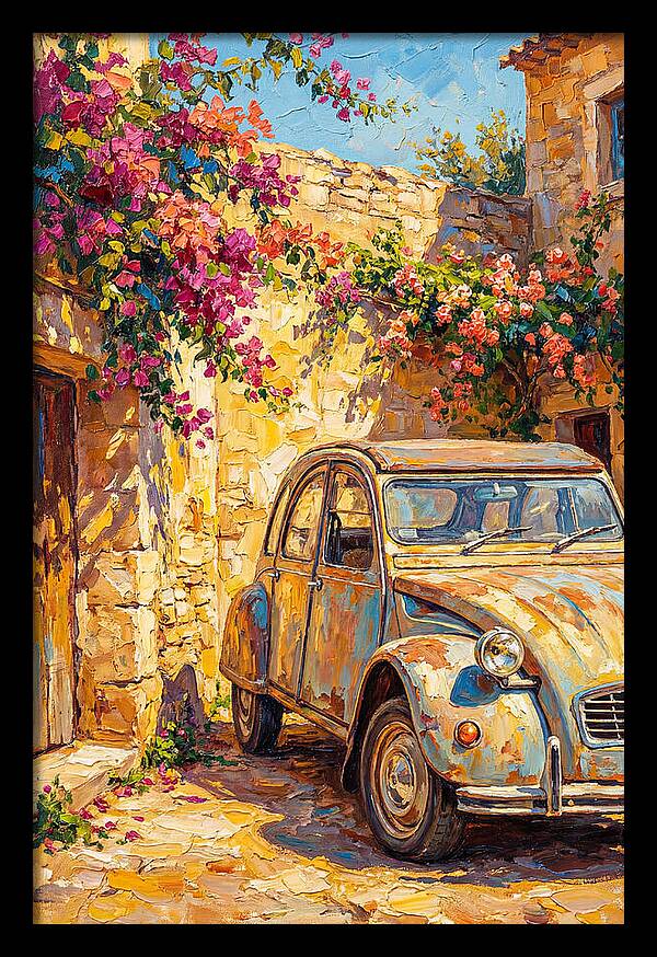 Old Car Amidst Bougainvillea