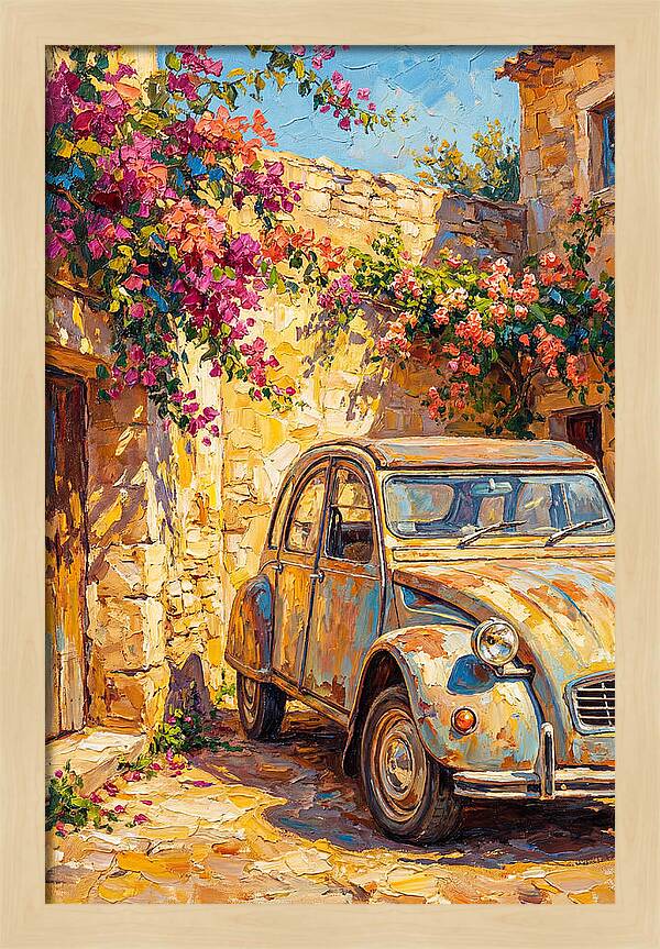 Old Car Amidst Bougainvillea