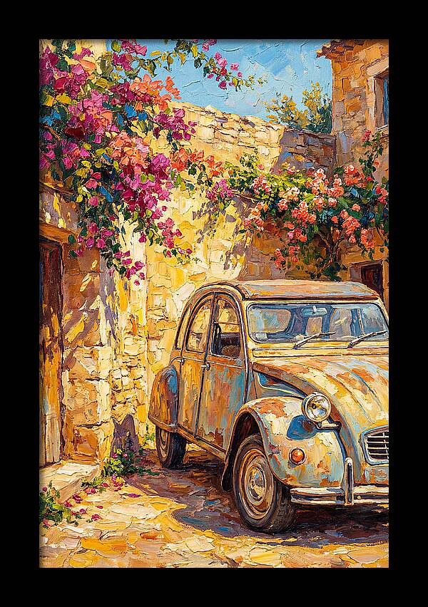 Old Car Amidst Bougainvillea
