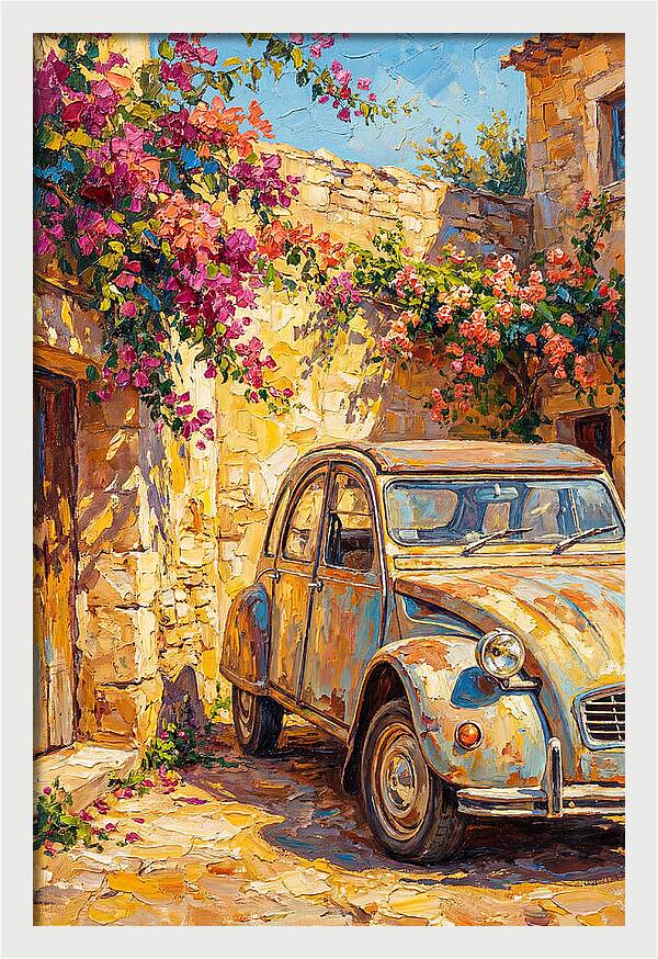 Old Car Amidst Bougainvillea