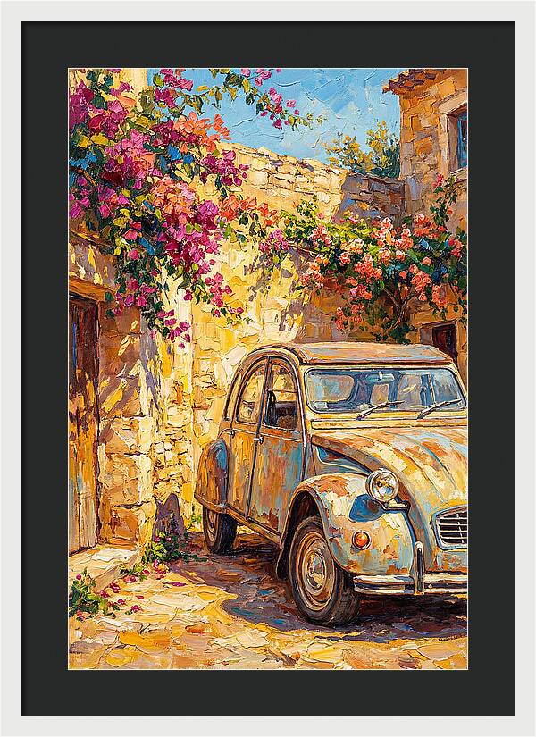 Old Car Amidst Bougainvillea