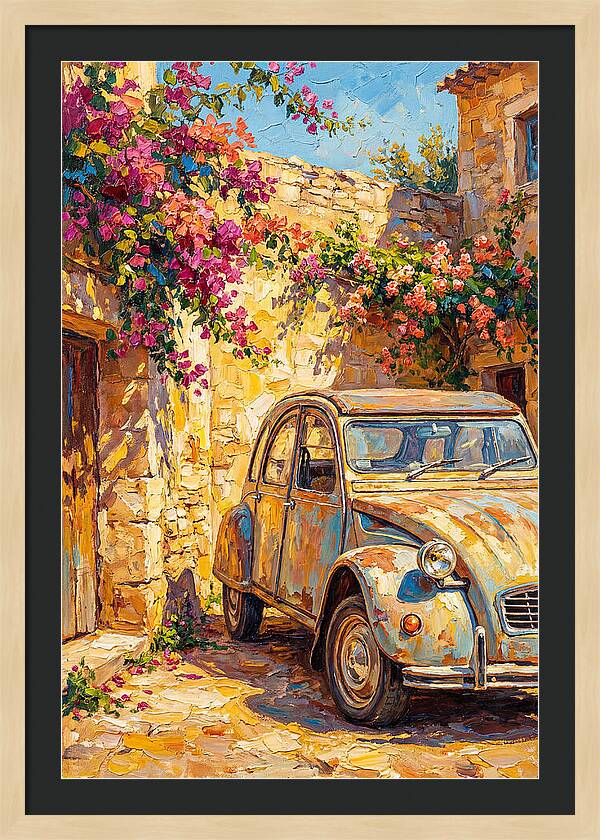 Old Car Amidst Bougainvillea