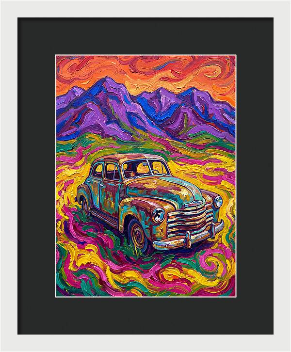 Old Car Amidst Vibrant Landscape