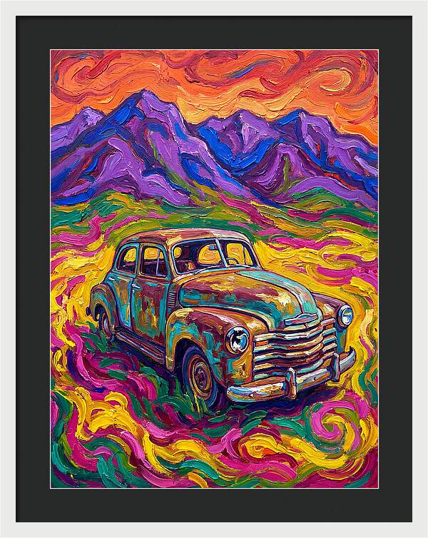 Old Car Amidst Vibrant Landscape