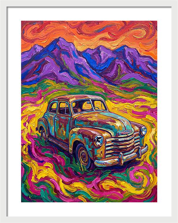Old Car Amidst Vibrant Landscape