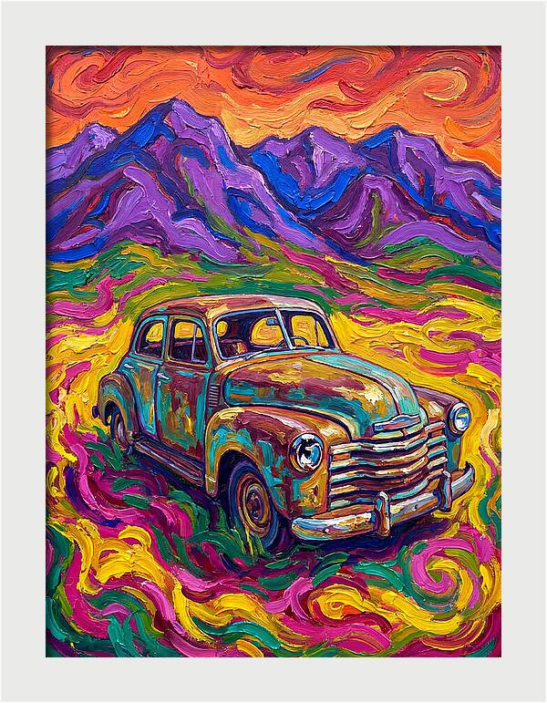 Old Car Amidst Vibrant Landscape