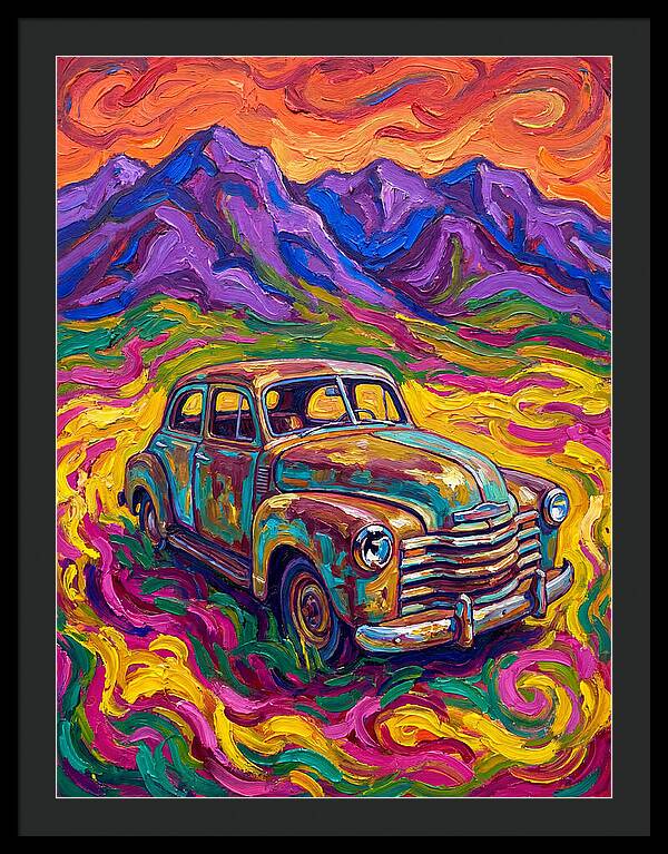 Old Car Amidst Vibrant Landscape