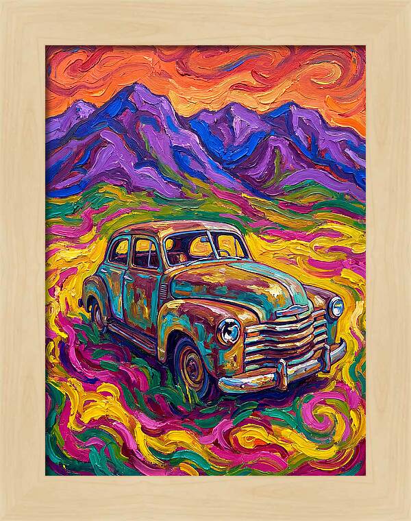 Old Car Amidst Vibrant Landscape